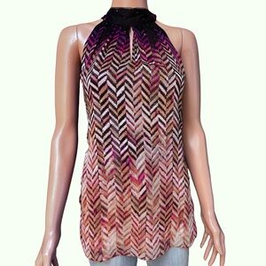 White House Black Market Pink and Purple Sleeveless Graphic Tunic 10